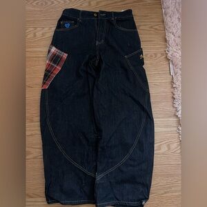 Aelfric Eden Black Jeans with Red Plaid Detail
